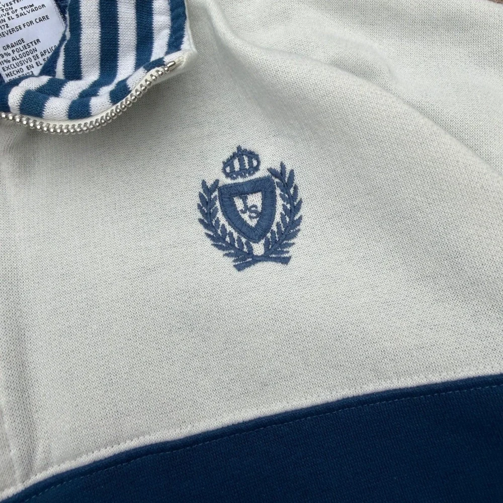 Jaclyn Smith Sport Vintage Navy White Colorblock Quarter Zip Pullover Large - Picture 2 of 7